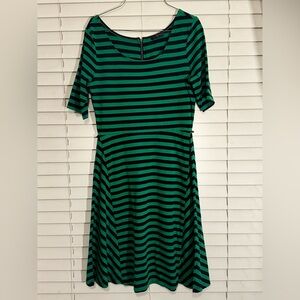 The Limited Emerald and Black Striped Midi Dress